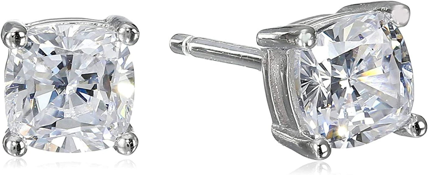 Collection Platinum Plated Sterling Silver Cushion Cut Cubic Zirconia Stud Earrings 1 cttw