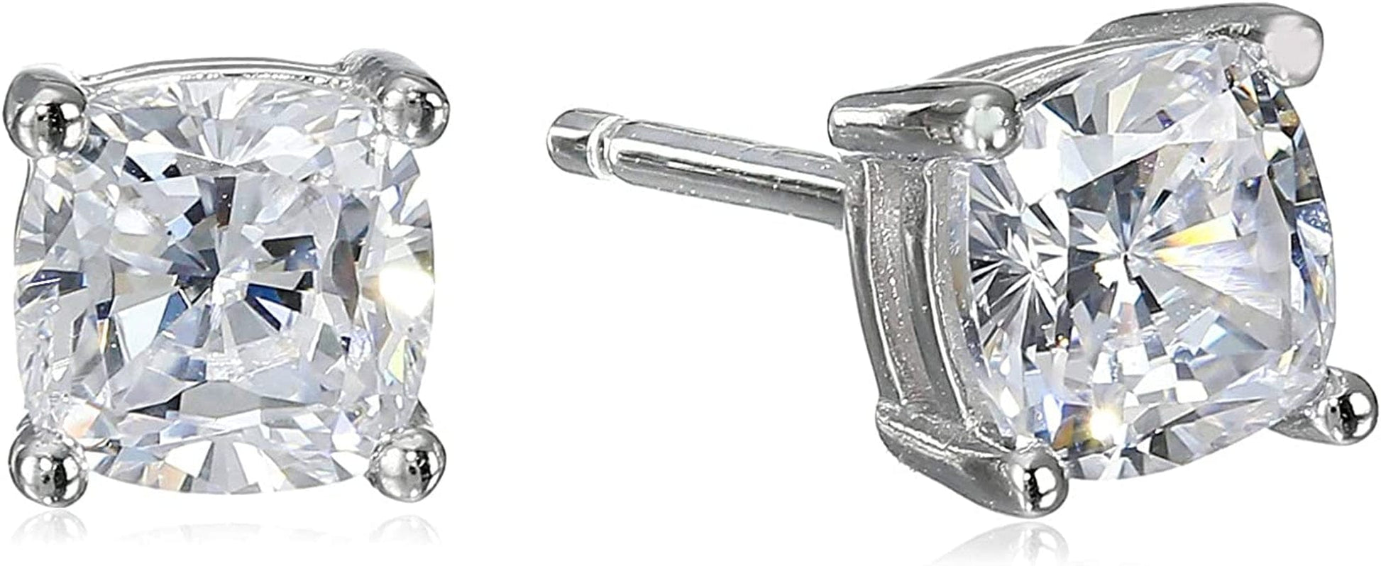 Collection Platinum Plated Sterling Silver Cushion Cut Cubic Zirconia Stud Earrings 1 cttw