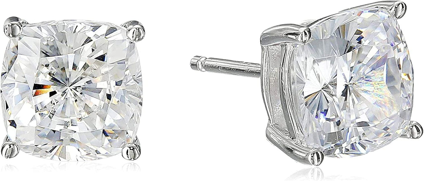 Collection Platinum Plated Sterling Silver Cushion Cut Cubic Zirconia Stud Earrings 4 cttw