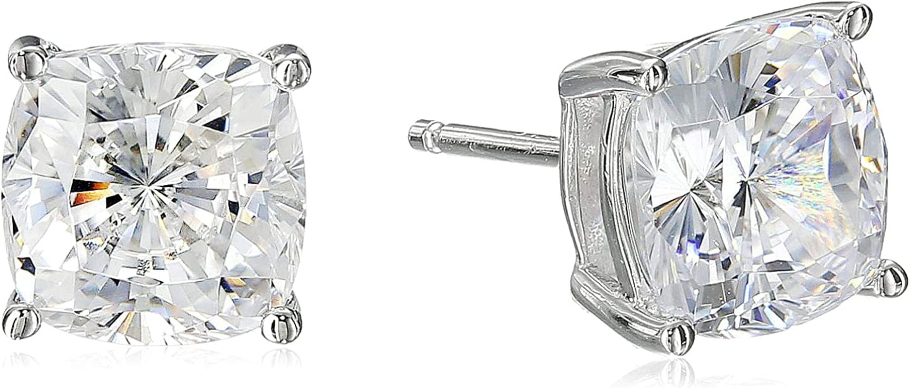 Collection Platinum Plated Sterling Silver Cushion Cut Cubic Zirconia Stud Earrings 4 cttw
