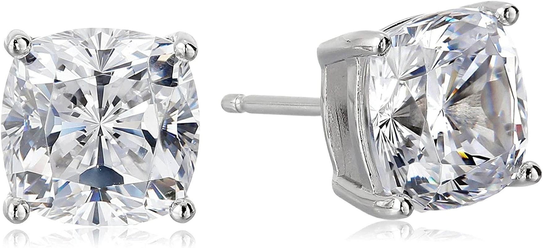 Collection Platinum Plated Sterling Silver Cushion Cut Cubic Zirconia Stud Earrings 5 cttw