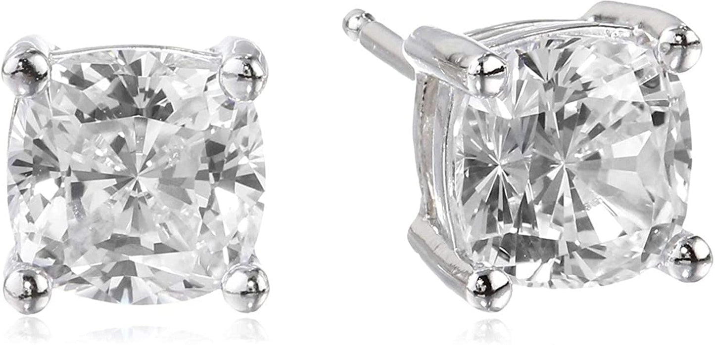 Collection Platinum Plated Sterling Silver Cushion Cut Cubic Zirconia Stud Earrings 2 cttw