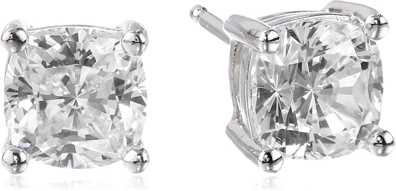 Collection Platinum Plated Sterling Silver Cushion Cut Cubic Zirconia Stud Earrings 2 cttw