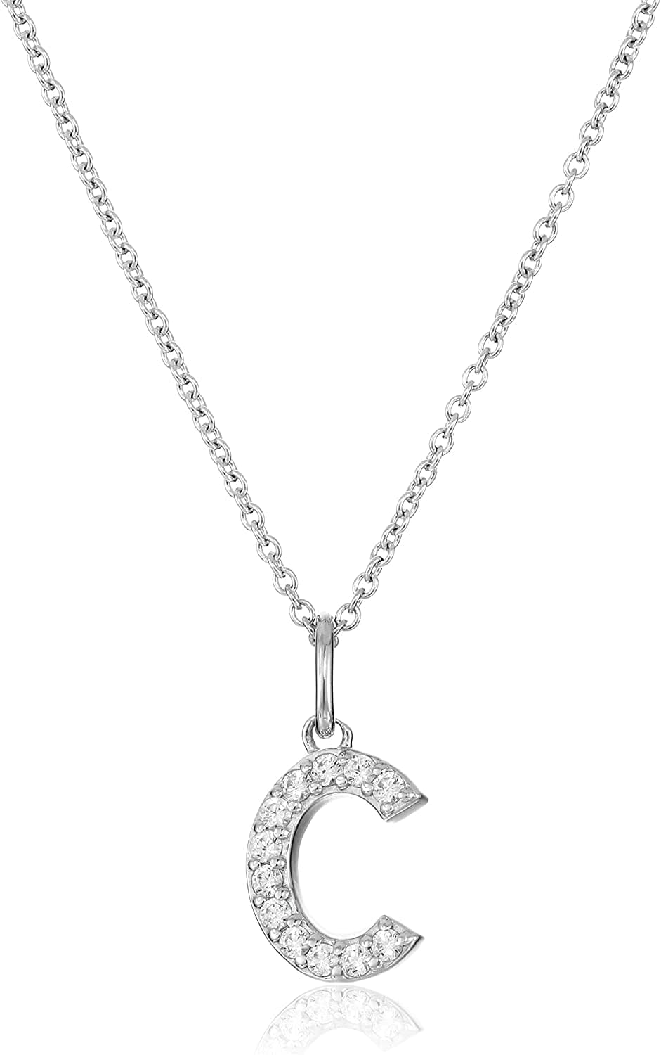 Collection Platinum Plated Sterling Silver Infinite Elements Cubic Zirconia Initial Pendant Necklace, 18" C