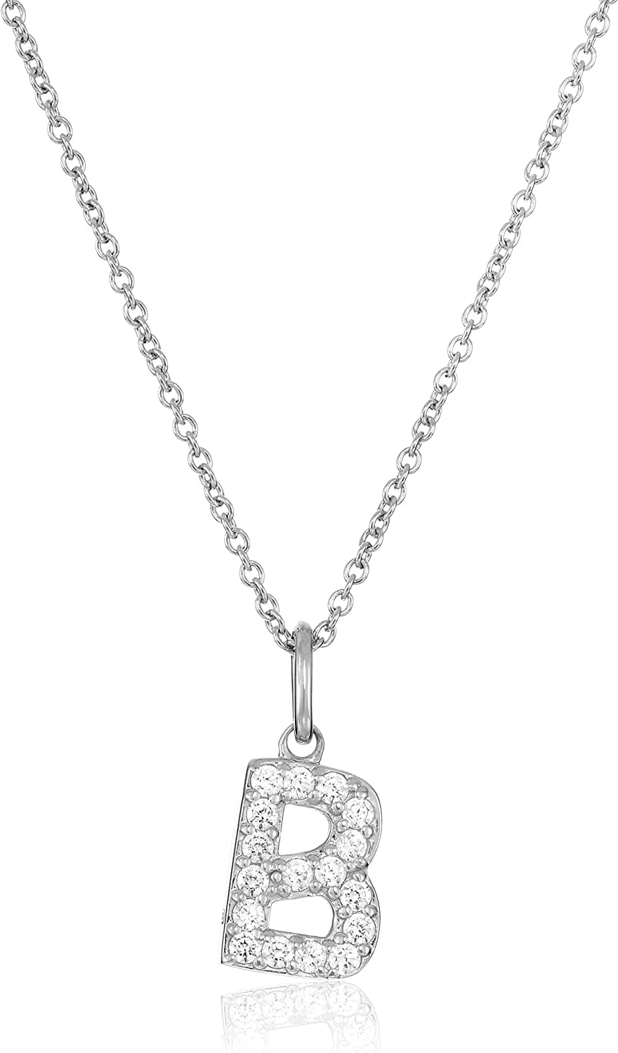 Collection Platinum Plated Sterling Silver Infinite Elements Cubic Zirconia Initial Pendant Necklace, 18" B