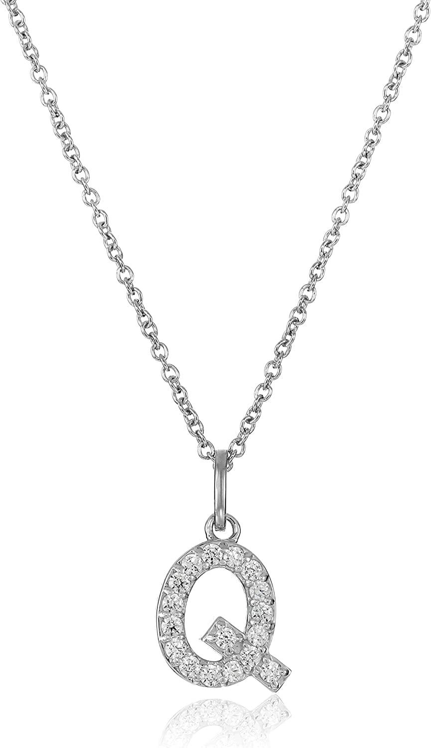 Collection Platinum Plated Sterling Silver Infinite Elements Cubic Zirconia Initial Pendant Necklace, 18" Q