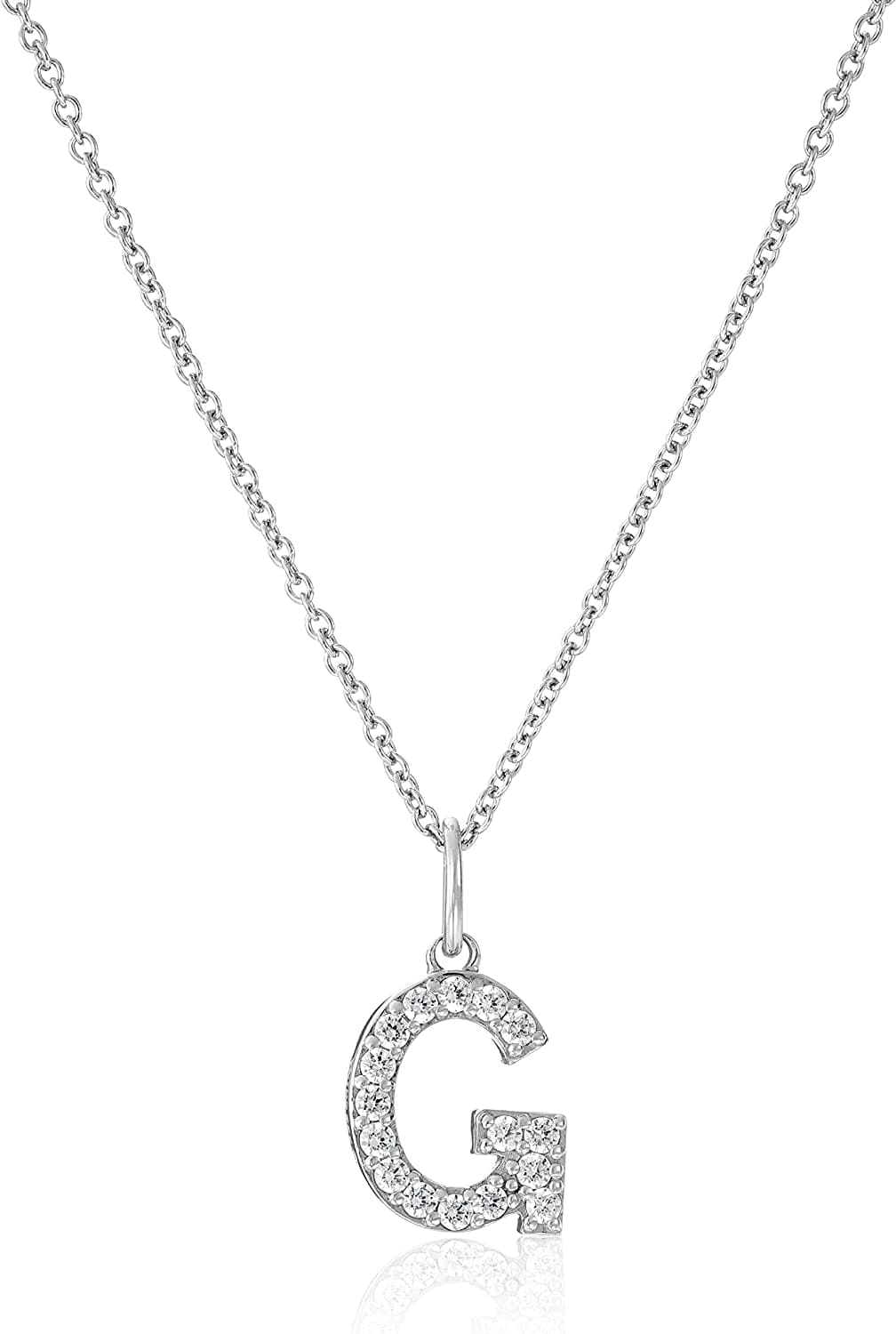 Collection Platinum Plated Sterling Silver Infinite Elements Cubic Zirconia Initial Pendant Necklace, 18" G