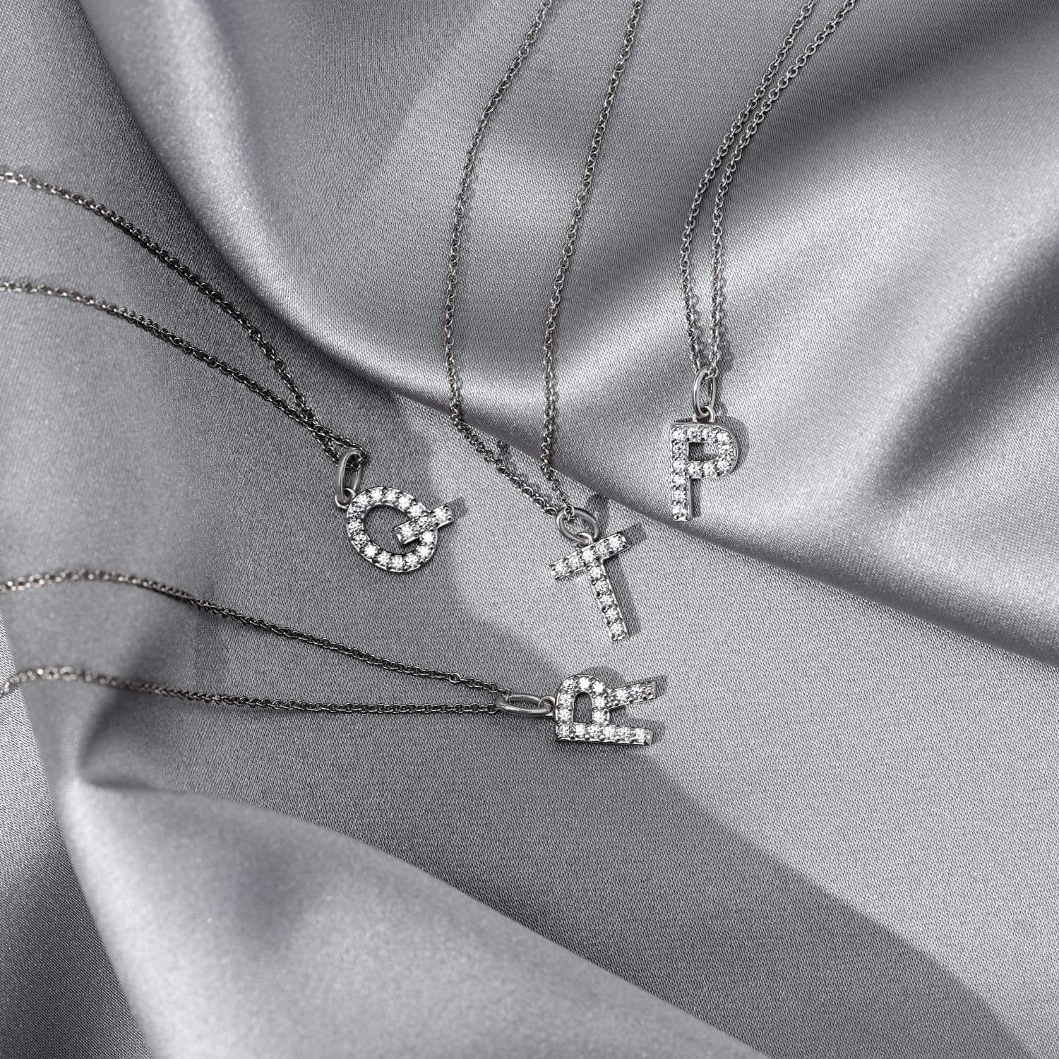 Collection Platinum Plated Sterling Silver Infinite Elements Cubic Zirconia Initial Pendant Necklace, 18"