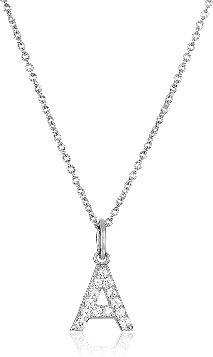 Collection Platinum Plated Sterling Silver Infinite Elements Cubic Zirconia Initial Pendant Necklace, 18" A