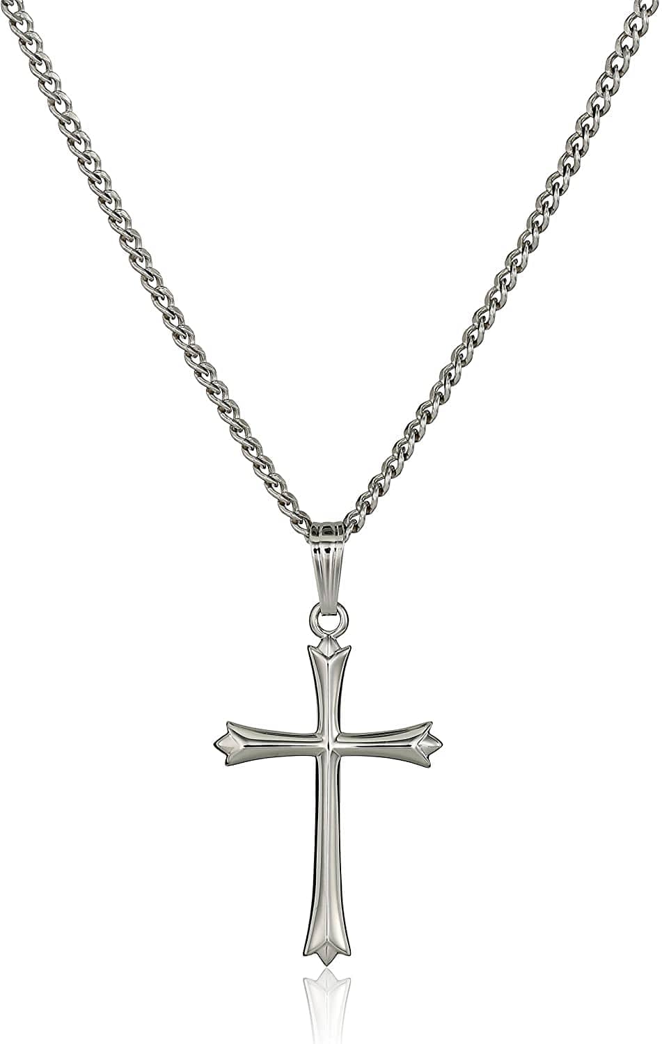 Collection Polished Embossed Cross Pendant Necklace, 18" Sterling Silver
