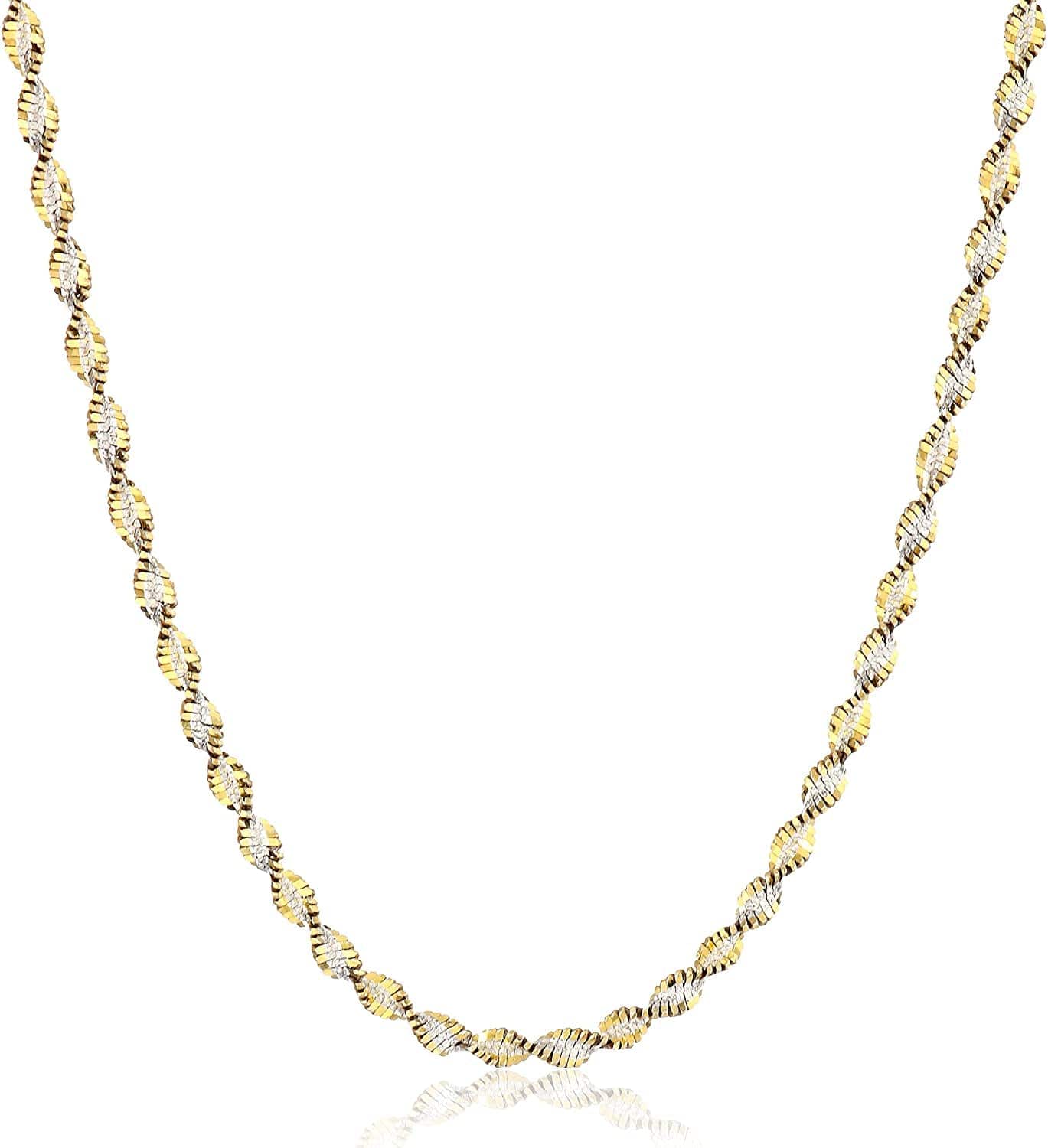 Collection Sterling Silver 18K Gold Two Tone 2.3Mm Twisted Butterfly Chain Necklace 18"