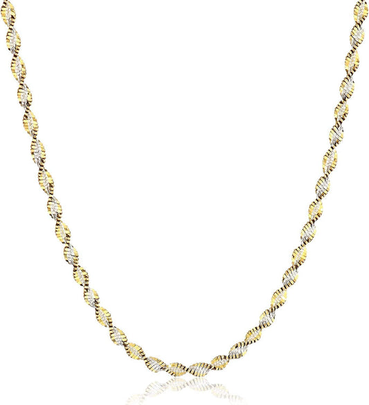 Collection Sterling Silver 18K Gold Two Tone 2.3Mm Twisted Butterfly Chain Necklace 18"