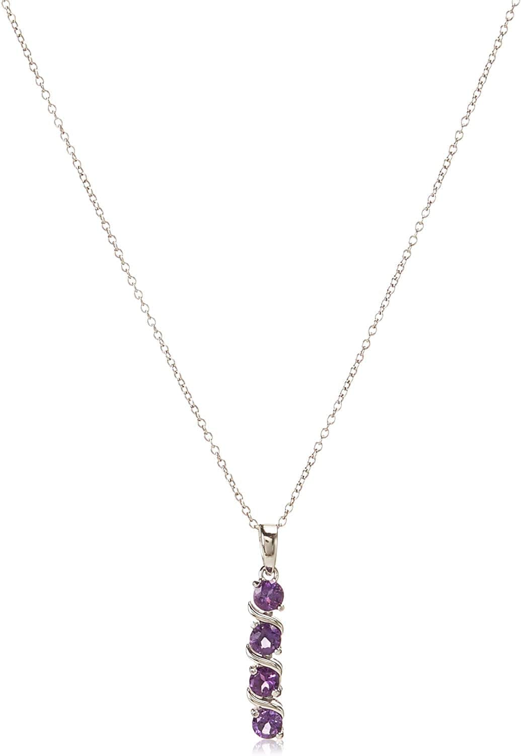 Collection Sterling Silver 4-Stone Genuine or Created Gemstone Pendant Necklace (4Mm), 18” Amethyst