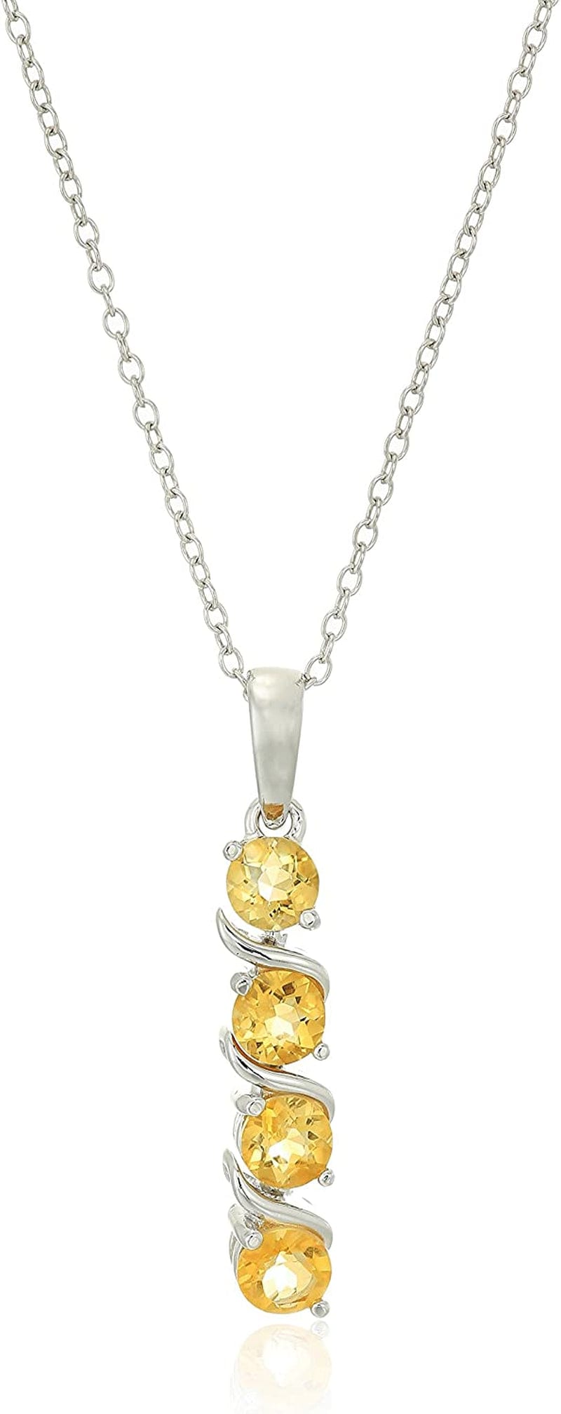 Collection Sterling Silver 4-Stone Genuine or Created Gemstone Pendant Necklace (4Mm), 18” Citrine