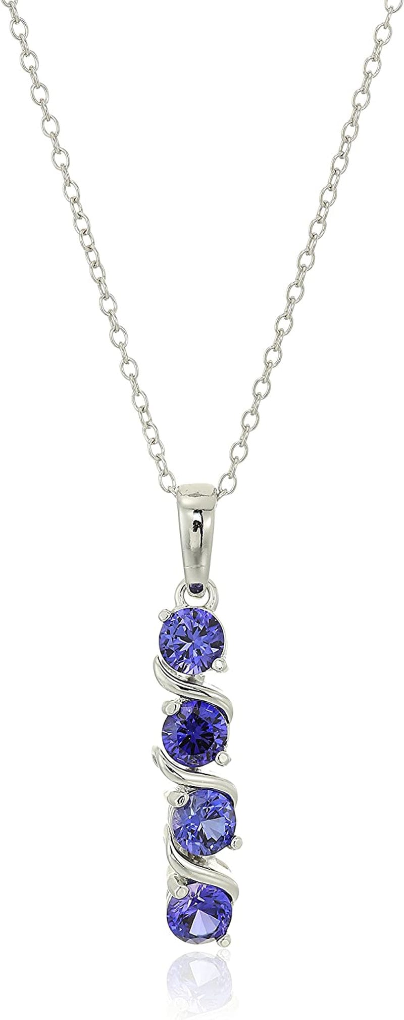 Collection Sterling Silver 4-Stone Genuine or Created Gemstone Pendant Necklace (4Mm), 18” created-alexandrite-sapphire