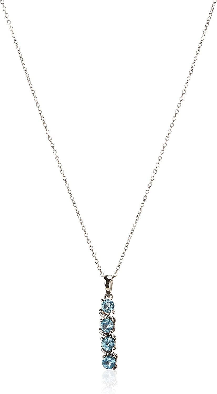 Collection Sterling Silver 4-Stone Genuine or Created Gemstone Pendant Necklace (4Mm), 18” Topaz