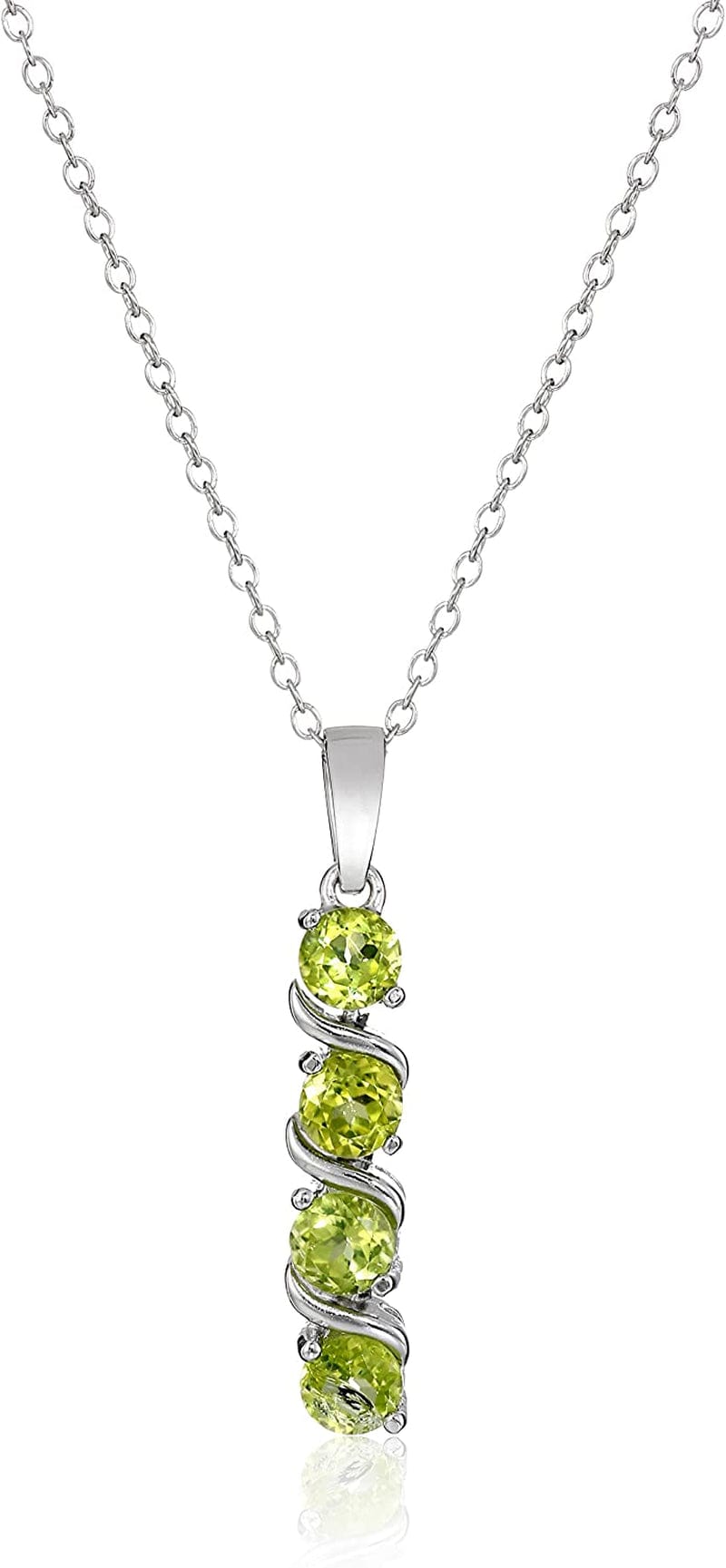 Collection Sterling Silver 4-Stone Genuine or Created Gemstone Pendant Necklace (4Mm), 18” Peridot