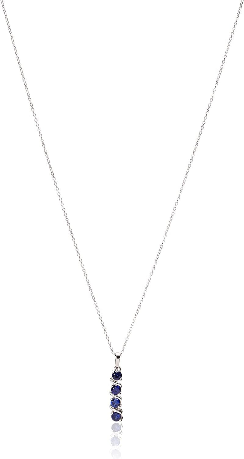 Collection Sterling Silver 4-Stone Genuine or Created Gemstone Pendant Necklace (4Mm), 18” Created Sapphire