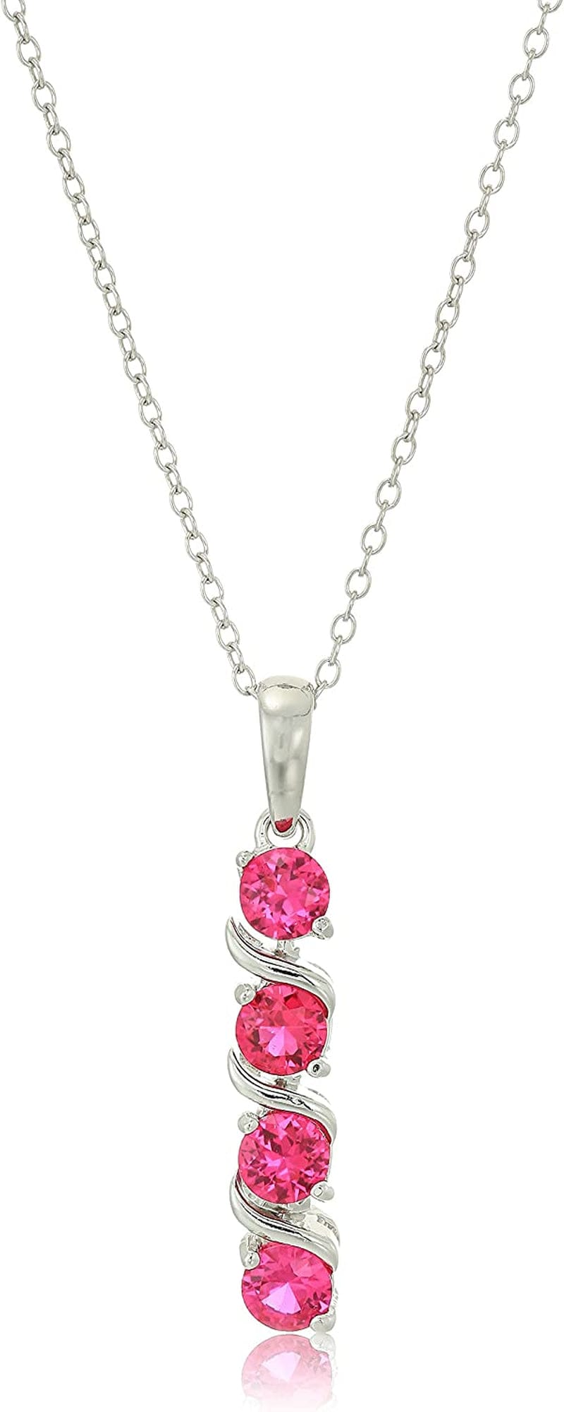 Collection Sterling Silver 4-Stone Genuine or Created Gemstone Pendant Necklace (4Mm), 18” Created Ruby