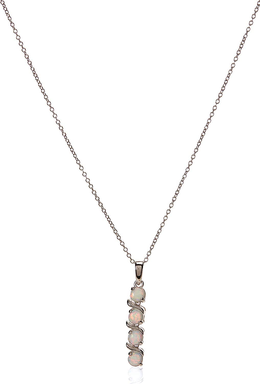 Collection Sterling Silver 4-Stone Genuine or Created Gemstone Pendant Necklace (4Mm), 18” Created Opal