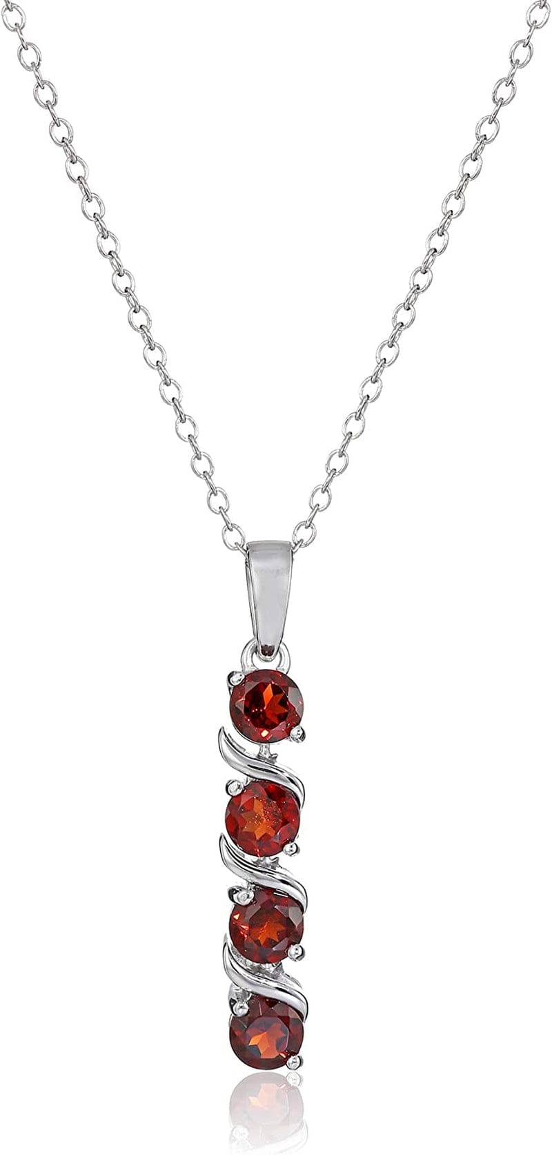 Collection Sterling Silver 4-Stone Genuine or Created Gemstone Pendant Necklace (4Mm), 18” Garnet