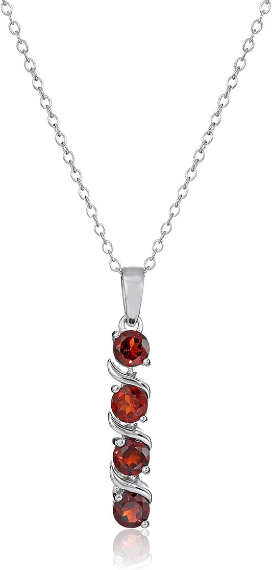 Collection Sterling Silver 4-Stone Genuine or Created Gemstone Pendant Necklace (4Mm), 18” Garnet