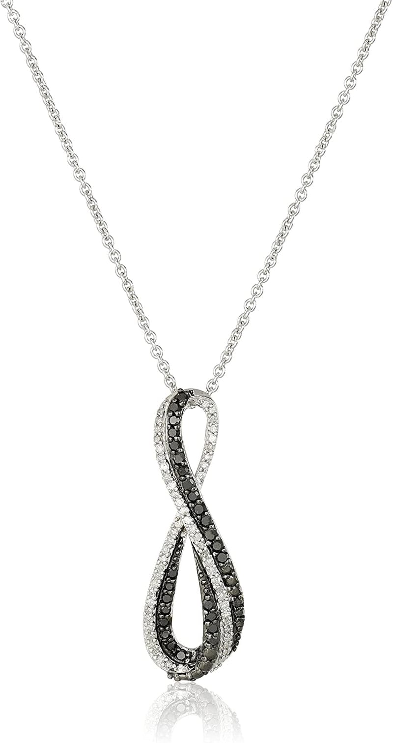Collection Sterling Silver Black and White Diamond Infinity Pendant Necklace (1/3 Cttw), 18"