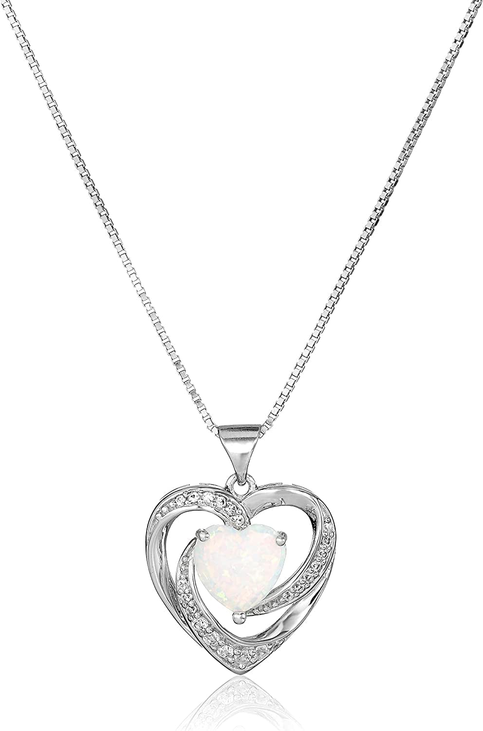 Collection Sterling Silver Created Opal and White Sapphire Open Heart Pendant Necklace, 18"
