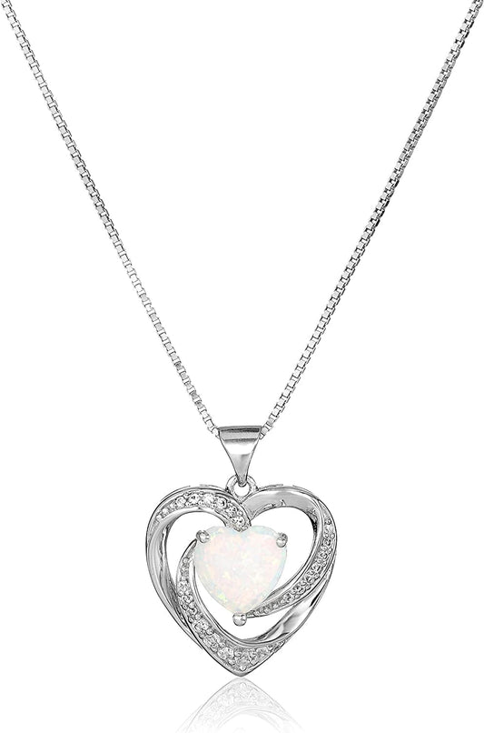 Collection Sterling Silver Created Opal and White Sapphire Open Heart Pendant Necklace, 18"