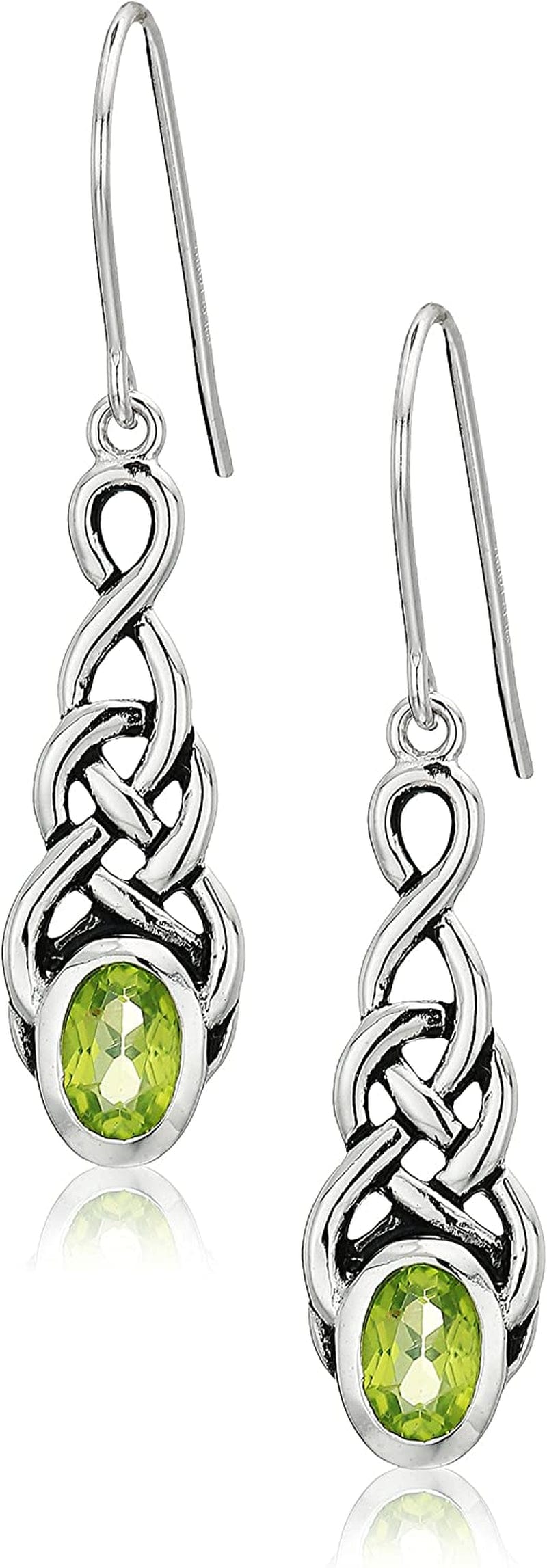 Collection Sterling Silver Created or Genuine Gemstone Celtic Knot Linear Drop Earrings Peridot