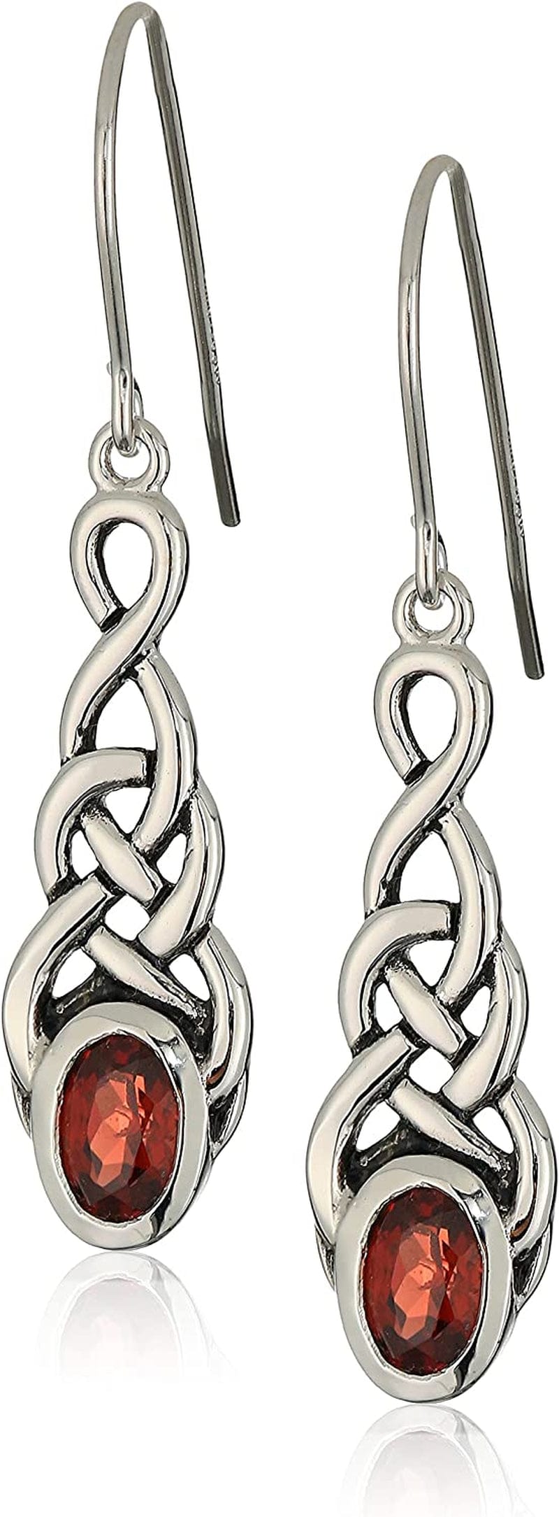 Collection Sterling Silver Created or Genuine Gemstone Celtic Knot Linear Drop Earrings Garnet