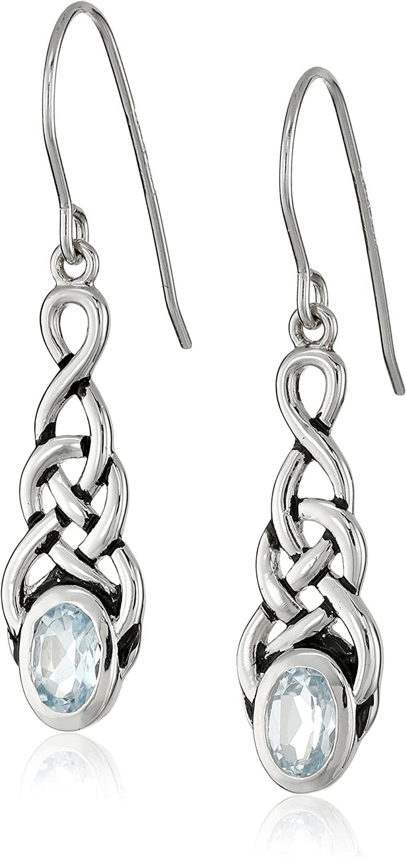 Collection Sterling Silver Created or Genuine Gemstone Celtic Knot Linear Drop Earrings Topaz