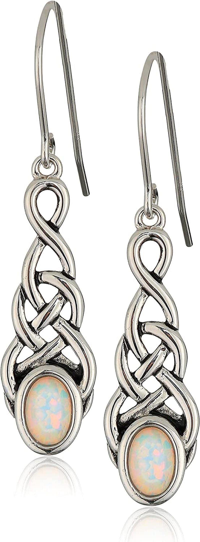 Collection Sterling Silver Created or Genuine Gemstone Celtic Knot Linear Drop Earrings Created Opal