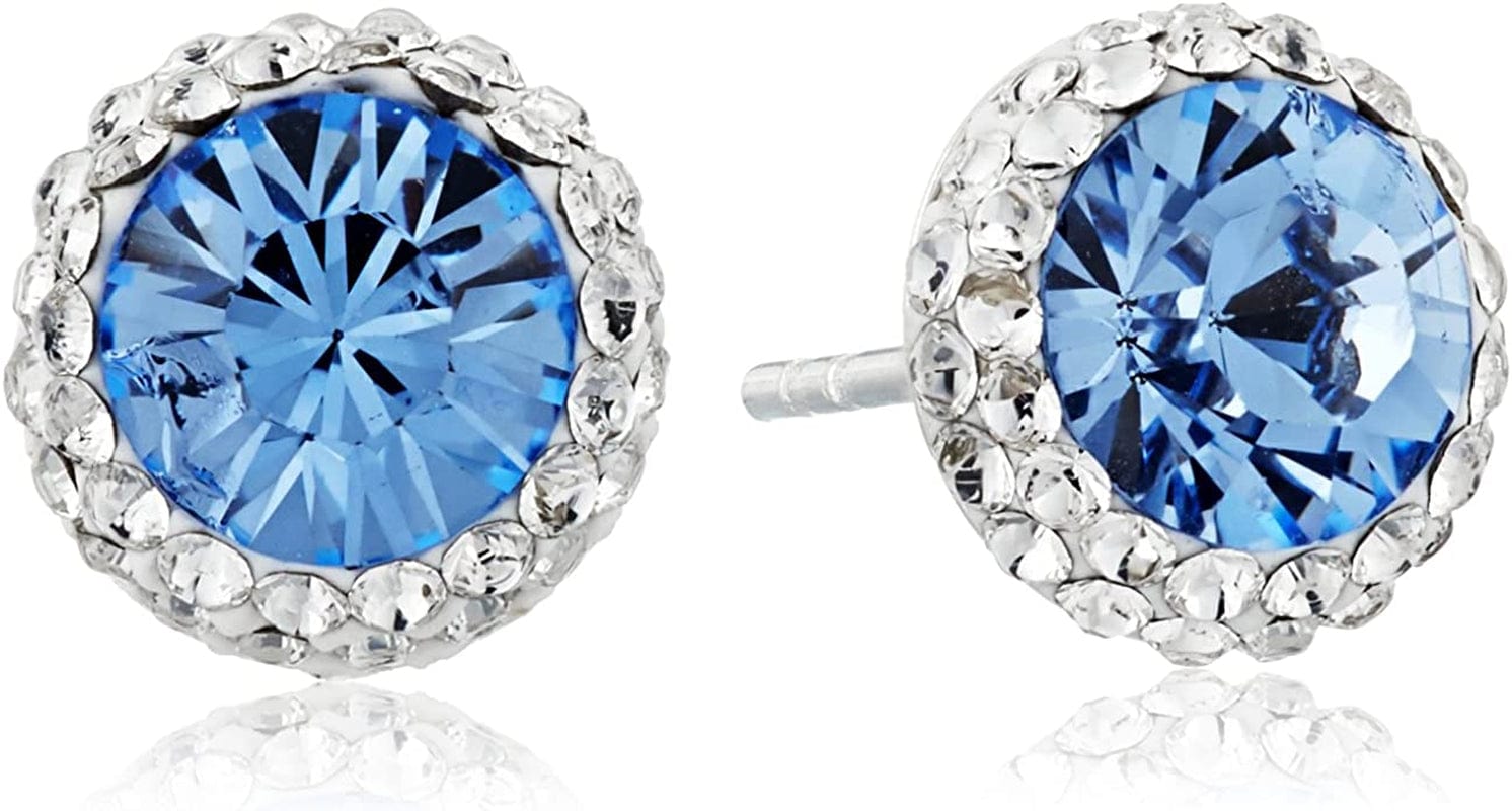 Collection Sterling Silver Crystal Halo Stud Earrings Blue