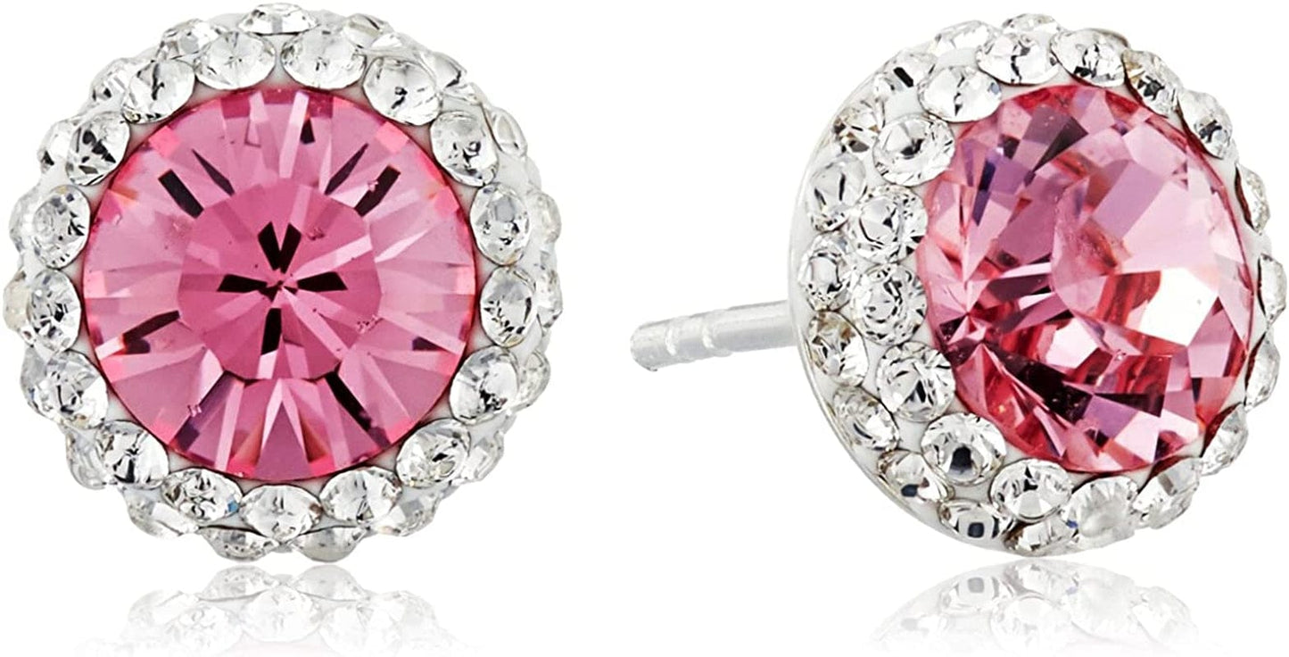 Collection Sterling Silver Crystal Halo Stud Earrings Pink