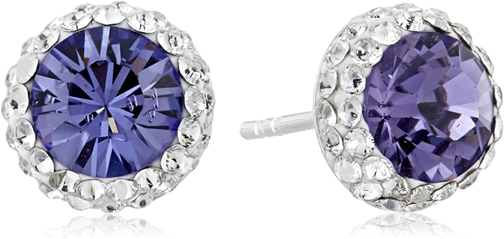 Collection Sterling Silver Crystal Halo Stud Earrings Purple