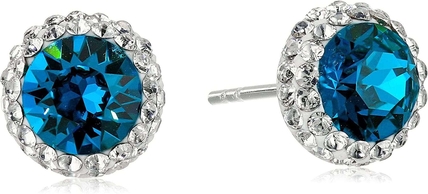 Collection Sterling Silver Crystal Halo Stud Earrings Turquoise