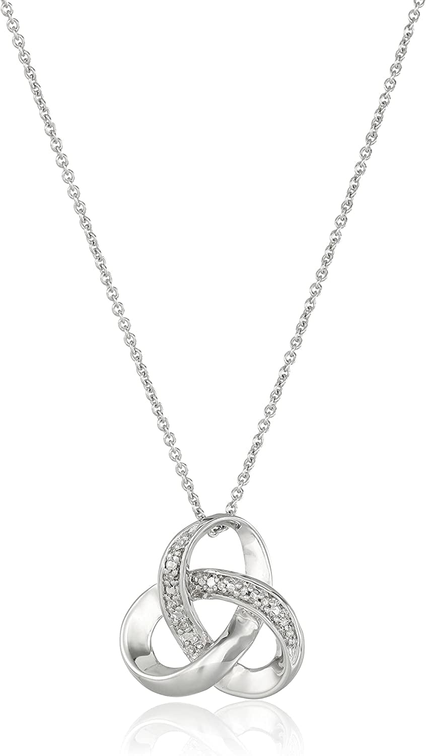 Collection Sterling Silver Diamond Accent Knot Pendant Necklace , 18" Sterling Silver
