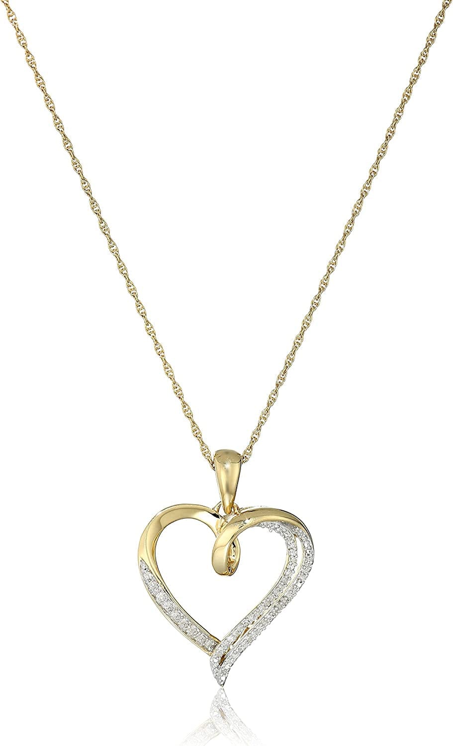 Collection Sterling Silver Diamond Heart Pendant Necklace (1/10Cttw), 18" yellow-gold-plated-silver