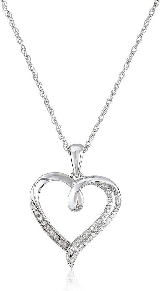 Collection Sterling Silver Diamond Heart Pendant Necklace (1/10Cttw), 18" Sterling Silver