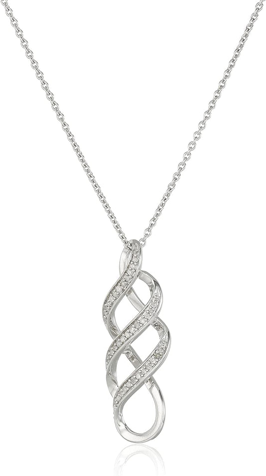 Collection Sterling Silver Diamond Twist Pendant Necklace (1/10 Cttw), 18"