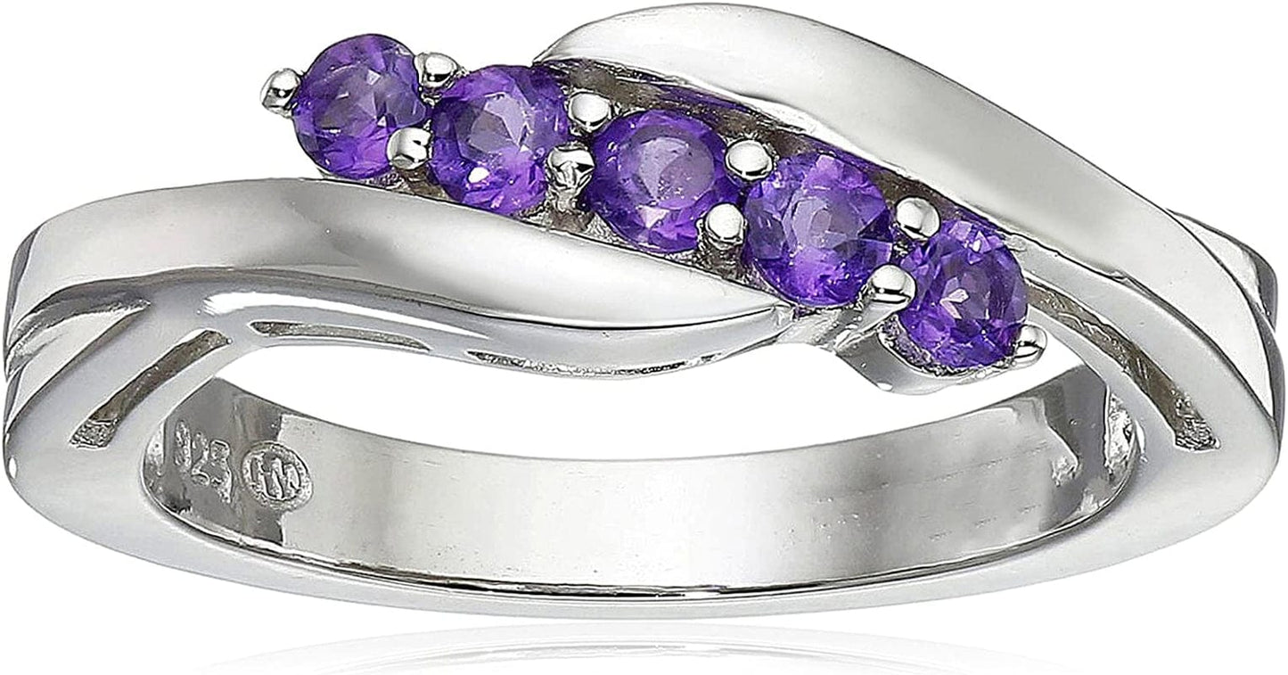 Collection Sterling Silver Five Stone Gemstone Bypass Ring Amethyst / 7