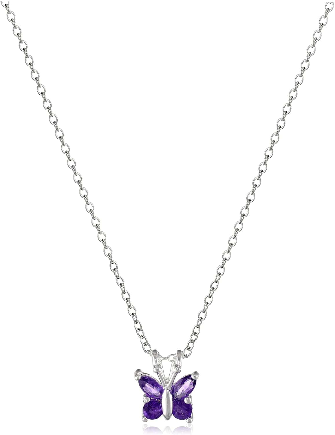 Collection Sterling Silver Gemstone Butterfly Pendant Necklace, 18" Amethyst