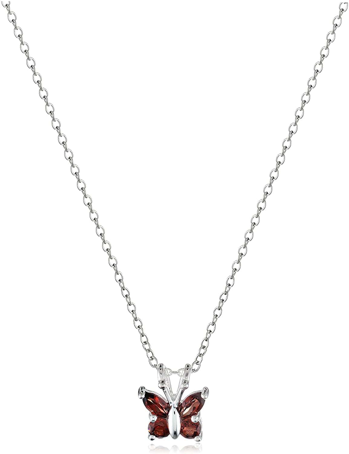 Collection Sterling Silver Gemstone Butterfly Pendant Necklace, 18" Garnet