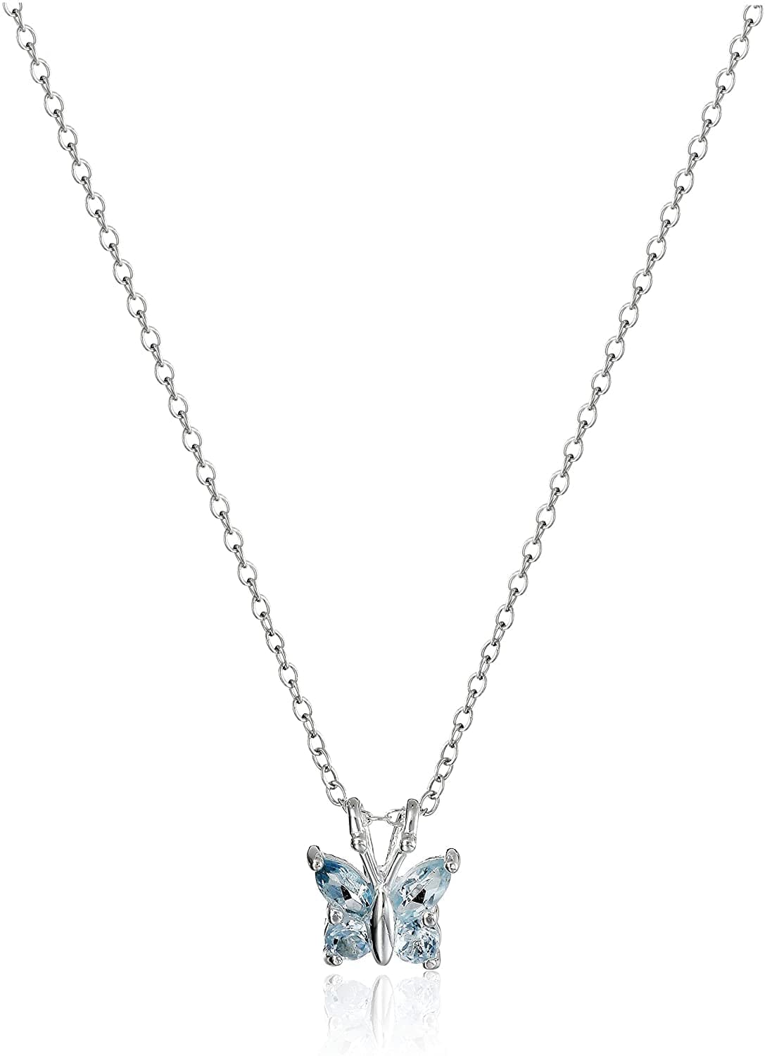 Collection Sterling Silver Gemstone Butterfly Pendant Necklace, 18" blue-topaz