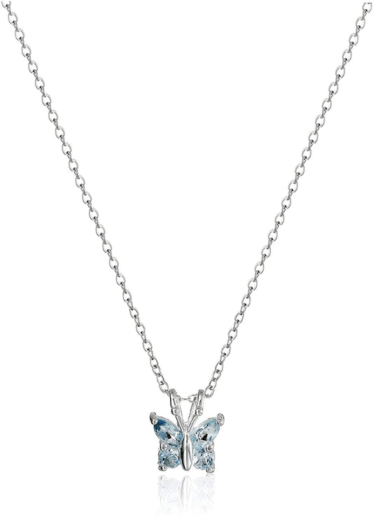 Collection Sterling Silver Gemstone Butterfly Pendant Necklace, 18" blue-topaz