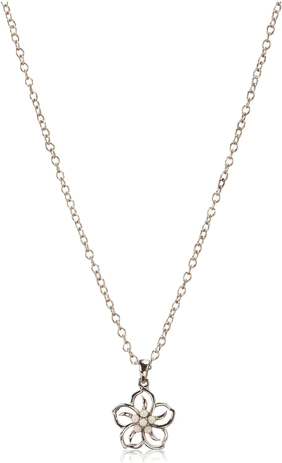 Collection Sterling Silver Gemstone Flower Pendant Necklace created-opal;