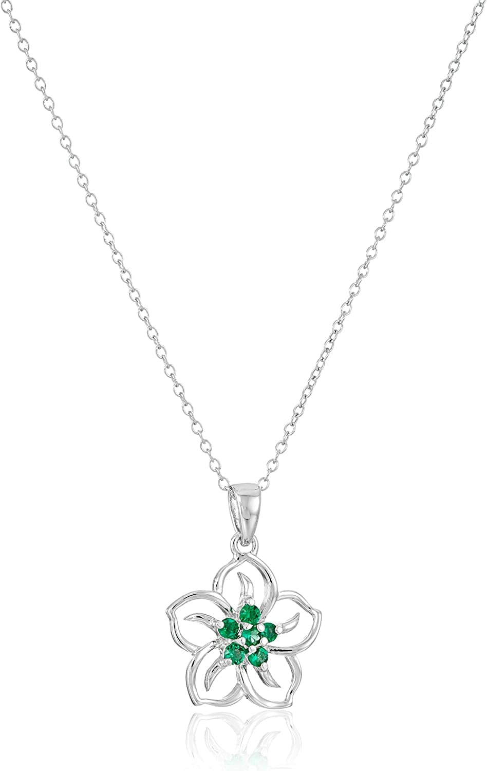 Collection Sterling Silver Gemstone Flower Pendant Necklace created-emerald;