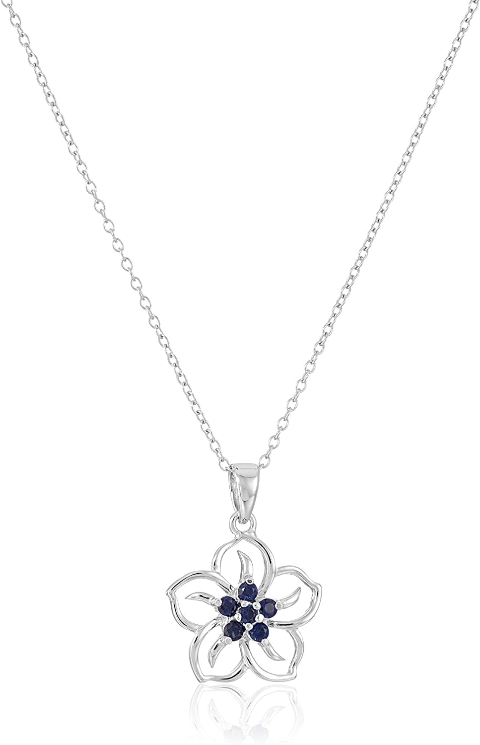 Collection Sterling Silver Gemstone Flower Pendant Necklace created-blue-sapphire