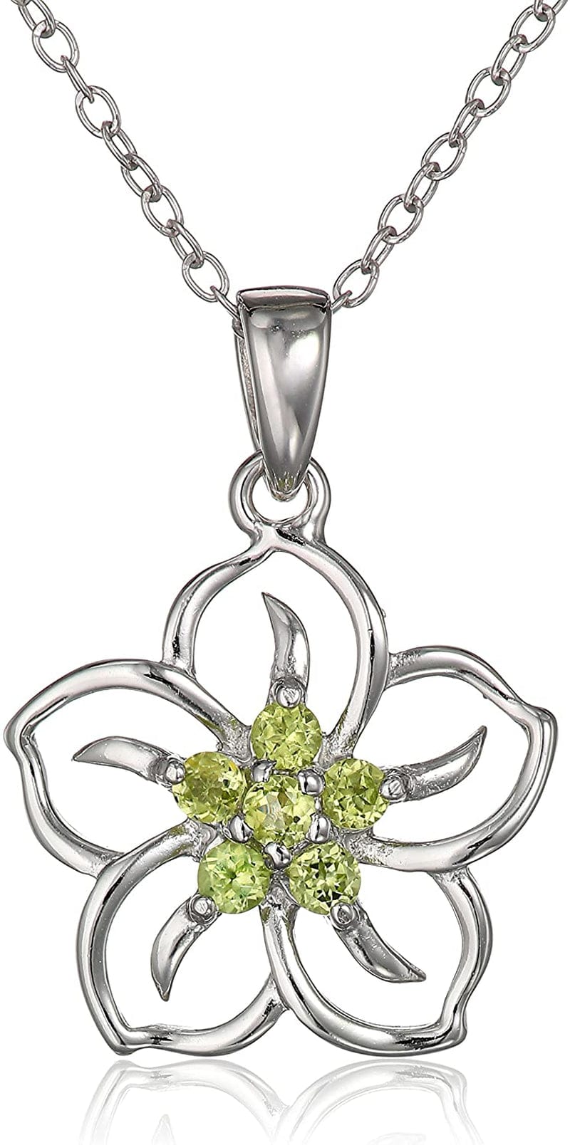Collection Sterling Silver Gemstone Flower Pendant Necklace peridot